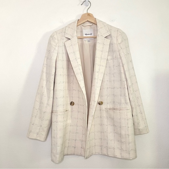 NEW Madewell Caldwell Double Breasted Blazer Ghent Plaid Windowpane Ivory XS - Picture 4 of 16